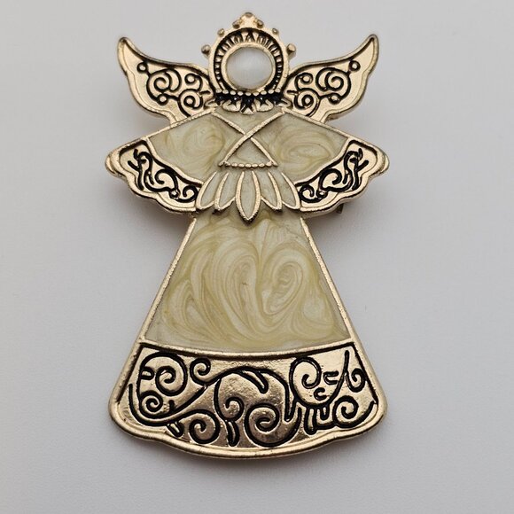 VTG Brooch Set 3PC Christmas Novelty Holiday Angel Dove Wreath Figural Pins - Picture 4 of 16